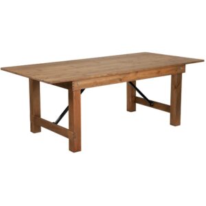 Set a stylish and rustic anchor in the heart of your home with this rectangle dining room table where family can come together for delicious food and great conversation. Accommodate visiting guests with this extra-large rustic dining table that can comfortably seat up to eight people. Pins provide extra stability while in use