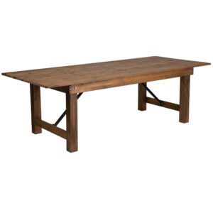 Set a stylish and rustic anchor in the heart of your home with this rectangle dining room table where family can come together for delicious food and great conversation. Accommodate visiting guests with this rustic dining table that can comfortably seat up to eight people. Pins provide extra stability while in use