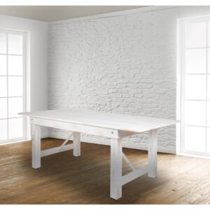 Set a stylish and rustic anchor in the heart of your home with this white rectangle dining room table where family can come together for delicious food and great conversation. Accommodate visiting guests with this rustic dining table that can comfortably seat up to eight people. Pins provide extra stability while in use