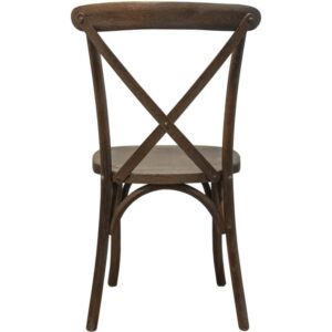 wedding event facilities and dining venues. Each cross back chair features a solid elm wood construction with a sturdy bent wood back. These x back chairs ship fully assembled and are stackable up to 8 high for easy storage and portability.