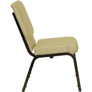 serving a 10 course meal or delivering your most inspirational sermon. This chair offers an advantage over pew seating with the flexibility of creating different seating configurations. The chair's cushioned back and 4" thick seat are generously padded and covered in durable fabric upholstery. The seat has a waterfall edge that reduces pressure on your attendees' legs. A convenient book pouch on the back of the chair keeps seminar materials