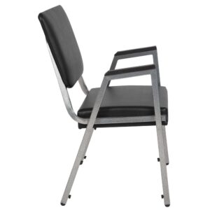 Provide safe seating for all patients in the healthcare industry with these medical grade reception chairs. Settle in faster with a 21.5" extra wide seat with thick cushioning while the supportive 18-gauge tubular frame withstands up to 1500 pounds. The chair arms give extra support to help users ease into the chair. Assemble group therapy sessions placing these metal chairs in a circle. These 3/4 open back bariatric guest chairs can be used for temporary sessions or setup permanently in your waiting room. These metal chairs stack up to 10 high for storage when not in use while the plastic bumper guards safeguard the frame from scratches. If you need seating for your healthcare facility these antimicrobial guest chairs are an excellent choice for your waiting room and patient room. Designed for intensive use this easy to clean chair is optimal for your high traffic environment.