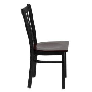 service and attractive furnishings. This metal chair with mahogany wood seat is a popular choice for furnishing dining spaces in restaurants