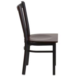 service and attractive furnishings. This metal chair with walnut wood seat is a popular choice for furnishing dining spaces in restaurants