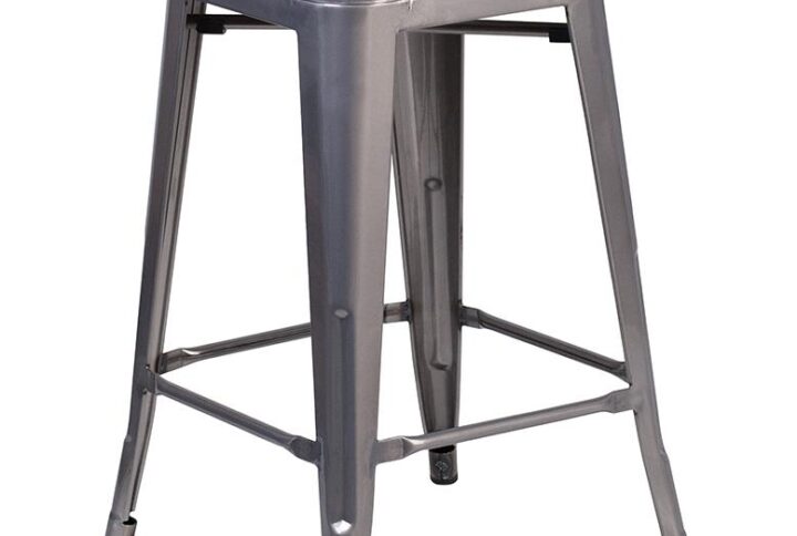 Save on space with this Clear Coated Backless Metal Counter Stool with wood seat. The clean lines and simple design of this square