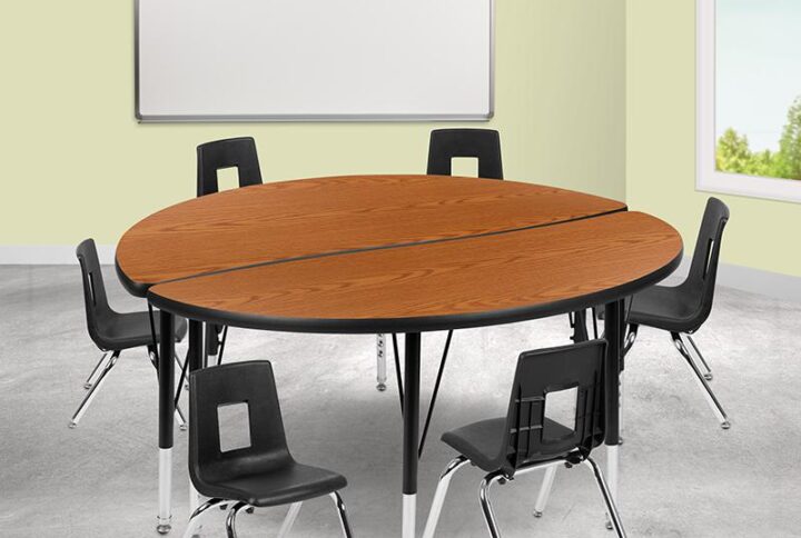 Prepare for a new year by incorporating these modern collaborative table sets in your classroom that are designed to encourage all students to participate in group learning. You can create unlimited combinations using various shapes and colors. With our ergonomic shell student chairs included there is no need to shop around. Practical for any class setting this school table group will last you for many years with its durable thermal fused laminate top that is scratch