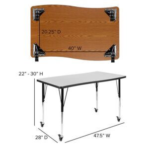 Create a flexible classroom environment with mobile activity tables that nest together for group learning. Students will have plenty of working space on this 3-piece nesting classroom table with two half circle end pieces and a rectangular middle table. Complete with seating by pairing with our ergonomic shell stack chairs. Built to last through many class turnovers the thermal fused laminate top is scratch