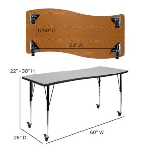 Create a flexible classroom environment with mobile activity tables that nest together for group learning. Students will have plenty of working space on this 3-piece nesting classroom table with two half circle end pieces and a rectangular middle table. Complete with seating by pairing with our ergonomic shell stack chairs. Built to last through many class turnovers the thermal fused laminate top is scratch