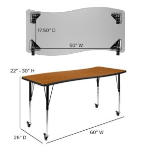 Develop students interpersonal skills with these collaborative wave activity tables that are shaped for group learning success. Mobile activity tables allow you to change the look in your room efficiently. Students will have plenty of working space on this 3-piece nesting classroom table with two half circle end pieces and a rectangular middle table. Complete with seating by pairing with our ergonomic shell stack chairs. Built to last through many class turnovers the thermal fused laminate top is scratch