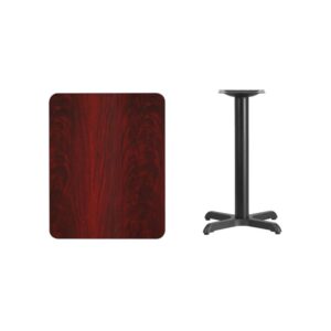 break room or cafeteria with this table top and base configuration. This set is designed for commercial use to withstand the daily rigors in the hospitality industry. This set will also make a great option for your home as a dining table or in the rec room. The reversible black or mahogany top allows you to choose your color of choice and then affix to the base. Surface is heat