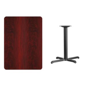 break room or cafeteria with this table top and base configuration. This set is designed for commercial use to withstand the daily rigors in the hospitality industry. This set will also make a great option for your home as a dining table or in the rec room. The reversible black or mahogany top allows you to choose your color of choice and then affix to the base. Surface is heat