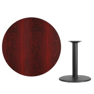 break room or cafeteria with this table top and base configuration.This set is designed for commercial use to withstand the daily rigors in the hospitality industry. This set will also make a great option for your home as a dining table or in the rec room. The reversible black or mahogany top allows you to choose your color of choice and then affix to the base. Surface is heat