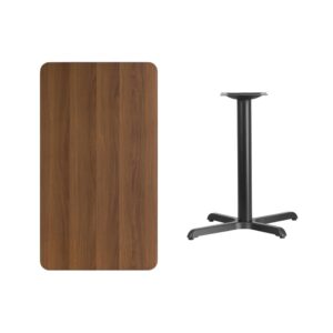 break room or cafeteria with this table top and base configuration. This set is designed for commercial use to withstand the daily rigors in the hospitality industry. This set will also make a great option for your home as a dining table or in the rec room. The reversible natural or walnut top allows you to choose your color of choice and then affix to the base. Surface is heat
