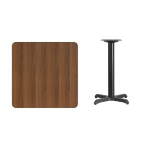 break room or cafeteria with this table top and base configuration. This set is designed for commercial use to withstand the daily rigors in the hospitality industry. This set will also make a great option for your home as a dining table or in the rec room. The reversible natural or walnut top allows you to choose your color of choice and then affix to the base. Surface is heat