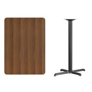 break room or cafeteria with this bar height table top and base configuration. This set is designed for commercial use to withstand the daily rigors in the hospitality industry. This set will also make a great option for your home as a dining table or in the rec room. The reversible natural or walnut top allows you to choose your color of choice and then affix to the base. Surface is heat