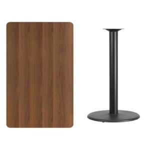 break room or cafeteria with this bar height table top and base configuration.This set is designed for commercial use to withstand the daily rigors in the hospitality industry. This set will also make a great option for your home as a dining table or in the rec room. The reversible natural or walnut top allows you to choose your color of choice and then affix to the base. Surface is heat