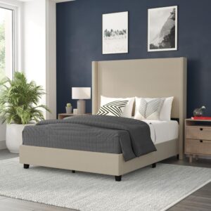 Unwind and relax at the end of the day in your bedroom oasis showcased by this beautiful faux linen upholstered platform bed. Plush foam padding in the headboard and footboard provide an elevated look