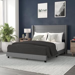 You'll look forward to bedtime when you purchase this gorgeous faux linen upholstered platform bed. Plush foam padding in the headboard and footboard provide an elevated look
