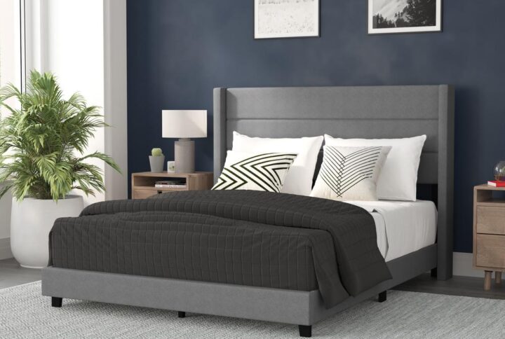 You'll look forward to bedtime when you purchase this gorgeous faux linen upholstered platform bed. Plush foam padding in the headboard and footboard provide an elevated look
