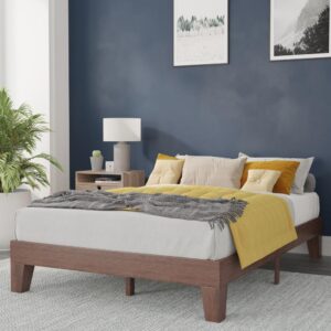 this full size platform bed frame graces any bedroom with on-trend