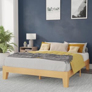 this queen size platform bed frame graces any bedroom with on-trend
