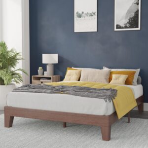 this queen size platform bed frame graces any bedroom with on-trend