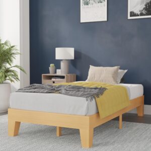 this twin size platform bed frame graces any bedroom with on-trend