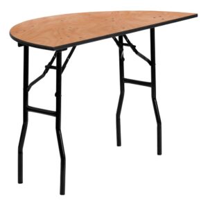 Be ready for your next event with this half-round wood folding table that is a great option for special event planners