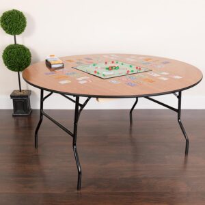 Be ready for your next event with this round wood folding table that is a great option for special event planners