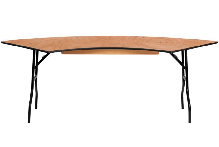 This semi-circular wood folding table allows you to create a serpentine