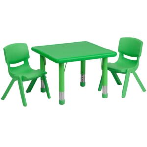 Shape your classroom into a collaborative learning space by placing these square table sets around the room that provide a space for a child at each end. Designed for safety around rambunctious toddlers