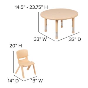 the table has rounded edges and the plastic stack chairs are constructed of metal-free materials. This activity table set serves as a play table or kids dining table in the classroom or home. Built for comfort