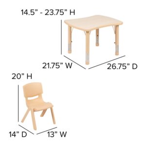 the table has rounded corners and the plastic stack chairs are constructed of metal-free materials. This activity table set serves as a play table or kids dining table in the classroom or home. Built for comfort