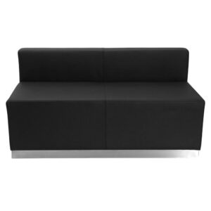 Moving your furniture around is a quick and easy way to change up the look and feel of your space so modular pieces like this black LeatherSoft upholstered loveseat are a must have. LeatherSoft is leather and polyurethane for added softness and durability. This modern loveseat gives an upscale