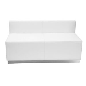 Moving your furniture around is a quick and easy way to change up the look and feel of your space so modular pieces like this white LeatherSoft upholstered loveseat are a must have. LeatherSoft is leather and polyurethane for added softness and durability. This modern loveseat gives an upscale