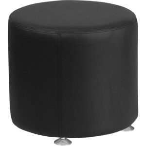 Furnish your reception waiting room with this attractive Black LeatherSoft 18" Round Ottoman. The circular design adds an appealing design to use as a single seat or display magazines