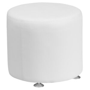 Furnish your reception waiting room with this attractive White LeatherSoft 18" Round Ottoman. The circular design adds an appealing design to use as a single seat or display magazines