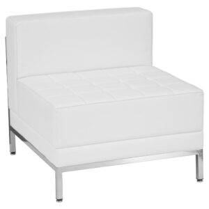 Moving your furniture around is a quick and easy way to change up the look and feel of your space so modular pieces like this white LeatherSoft upholstered middle chair are a must have. LeatherSoft is leather and polyurethane for added softness and durability. This modern armless chair gives an upscale
