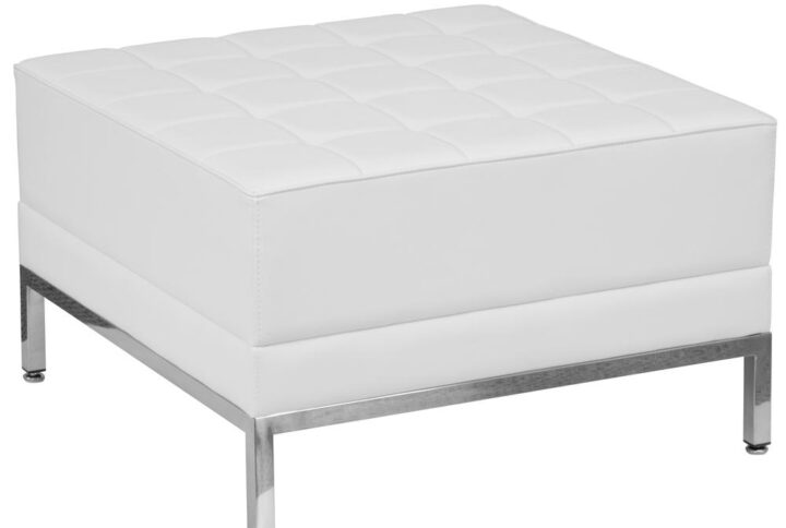 Your lobby or reception area is the forefront of your business and providing distinguished and comfortable seating is the first step towards making a great impression. This ottoman can be used in different seating arrangements or as a spot for clients put their belongings while they wait. Featuring white LeatherSoft tufted upholstery
