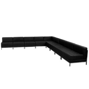 we've got you covered with this 9-piece black LeatherSoft sectional. This modular sectional sofa can be configured in many ways to suit your office