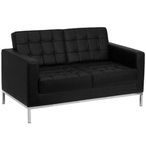 The Black LeatherSoft Loveseat with Stainless Steel Frame brings comfort and trend-setting style to your waiting room