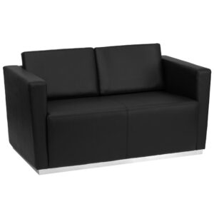 Complete your upscale reception area with the Trinity Series Contemporary LeatherSoft Love Seat with Stainless Steel Base. The foam filled cushions and LeatherSoft upholstery makes this chair exceptionally soft and comfortable. The contemporary design of this furniture adapts in several different settings. Combining comfort and style