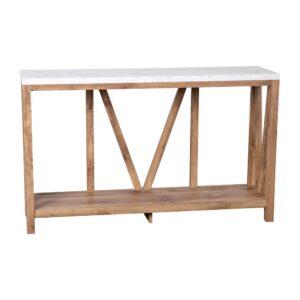 Charlotte Farmhouse 2-Tier Console Accent Table - Warm Oak Finish Engineered Wood Frame - Marble Finish Tabletop - For Entryway or Living Room