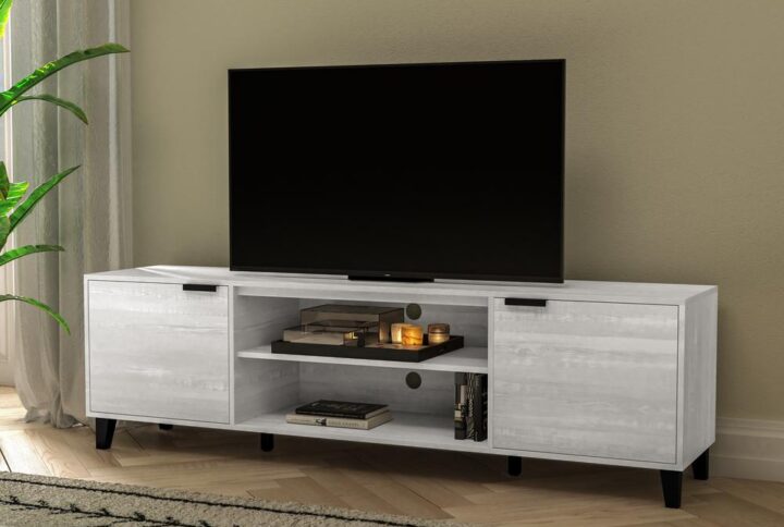 Nelson 70" Mid Century Modern TV Stand for up to 60" TV's with Adjustable Shelves and Dual Storage Compartments