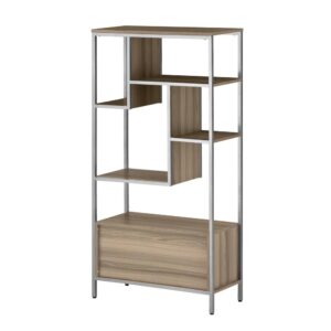 Crafted from a resilient silver steel metal frame that is meant to carry heavy objects and resist scratches. Accompanied with 5 shelves made of engineered wood