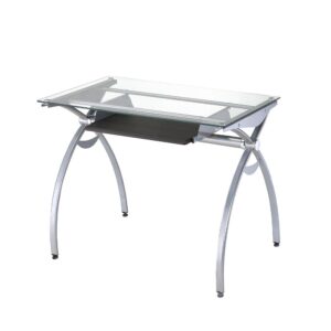 The contempo style of this Techni Mobili Glass-Top Computer Desk brings a crisp and smart ambiance to any office. It features a heavy-duty 8 mm tempered safety glass desktop