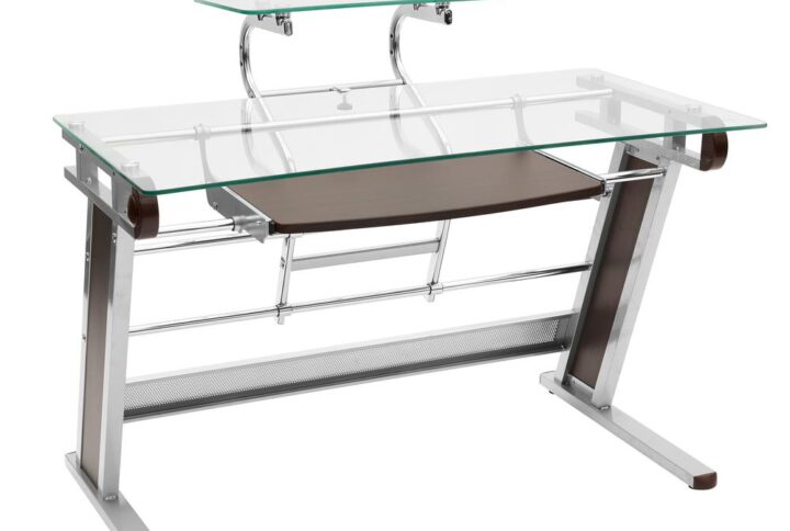 Accentuate your home-office space with this glass computer desk. The powder-coated steel frame offers strength and stability
