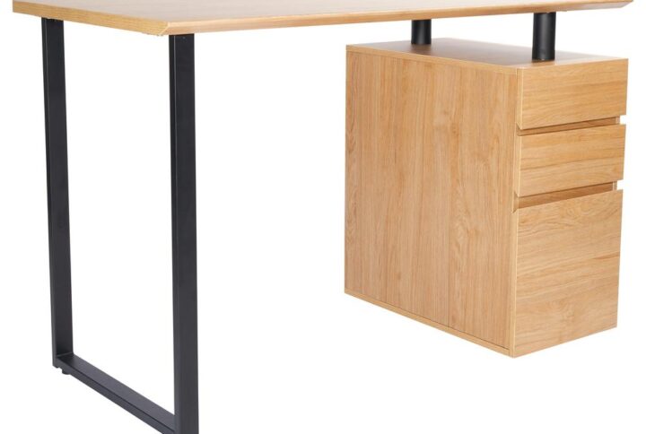 This Techni Mobili Computer Desk with Storage and File Cabinet balances a spacious work surface with ample storage in a contemporary design. Its MDF wood panels in pine color have a moisture resistant PVC laminate veneer