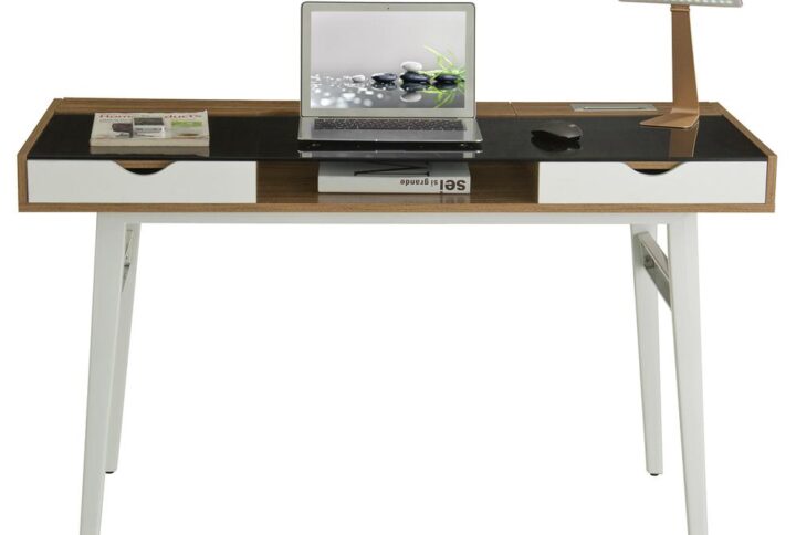 This Techni Mobili Computer desk has a stylish and unique design that compliments any modern office or room décor. It Features 2 drawers and an open shelf compartment in between