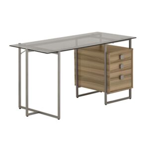 Glamourous bright metal and chic neutrals collide to produce this contemporary glamorous writing desk. Storage drawers that were crafted with a laminated wood finish that feature woodgrain oak color veneer adding to its clean but simple look